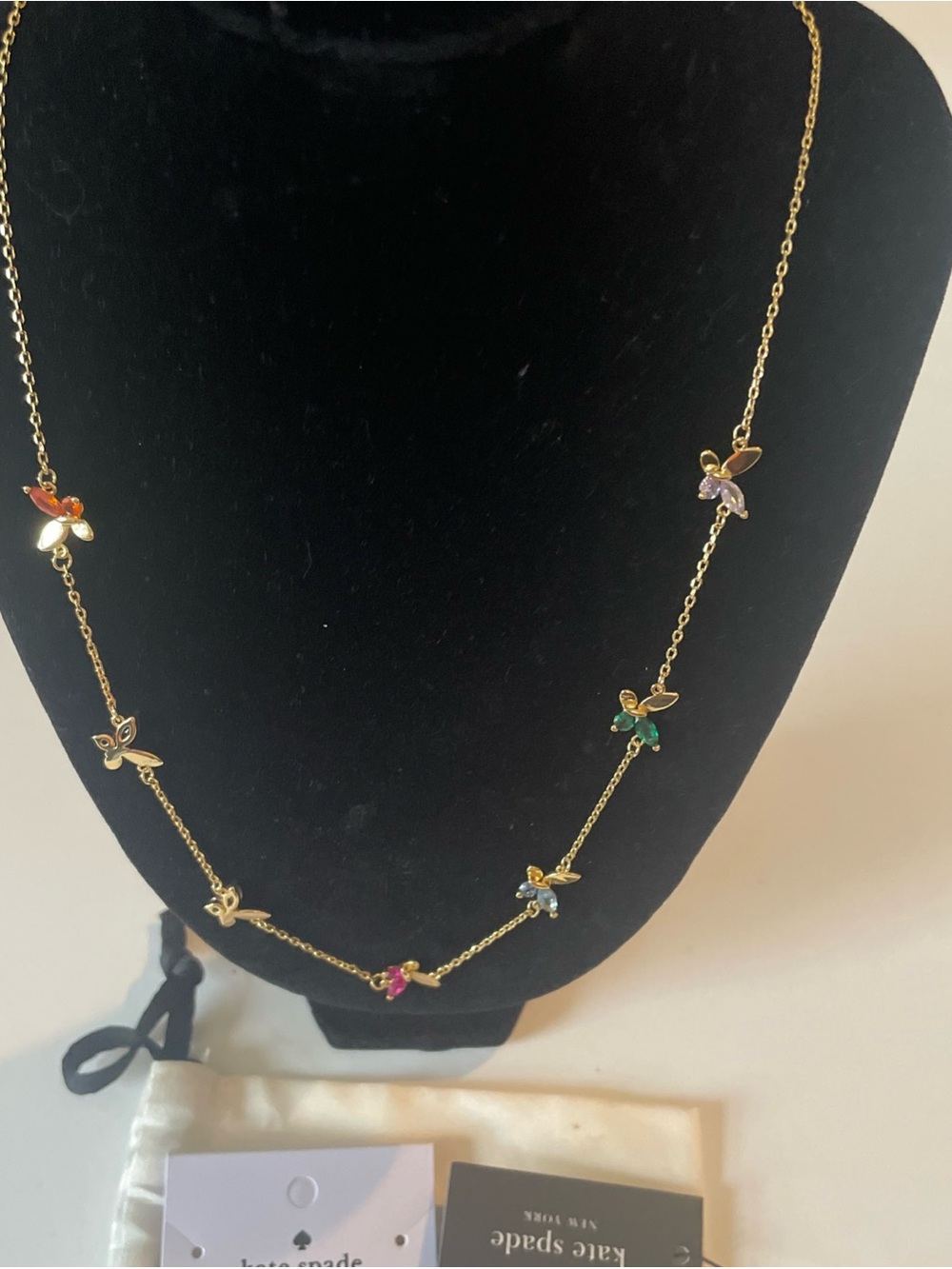 kate spade Gold-Tone Butterfly Station Necklace with Multicolor Accents